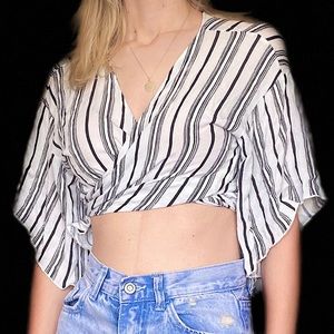 Striped long sleeve crop top